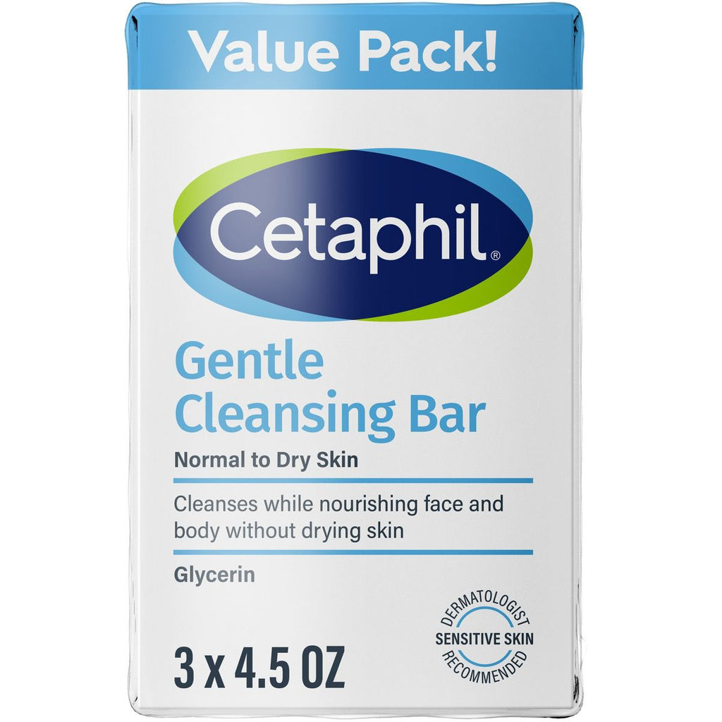 Cetaphil Gentle Cleansing Face and Body Bar Soap for Normal to Dry Skin - 3pk/4.5oz
